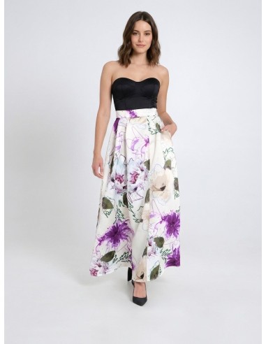 Saia longa rodada em cetim duchesse estruturado com bolsos Rinascimento