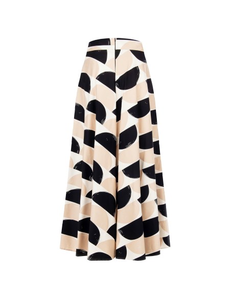 Saia longa rodada em mistura de algodão com maxi pois e bolsos Rinascimento