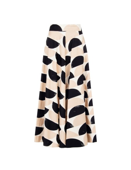 Saia longa rodada em mistura de algodão com maxi-poás e bolsos Rinascimento