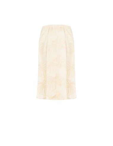 Saia midi rodada em algodão com bordados de folha e borlas Rinascimento