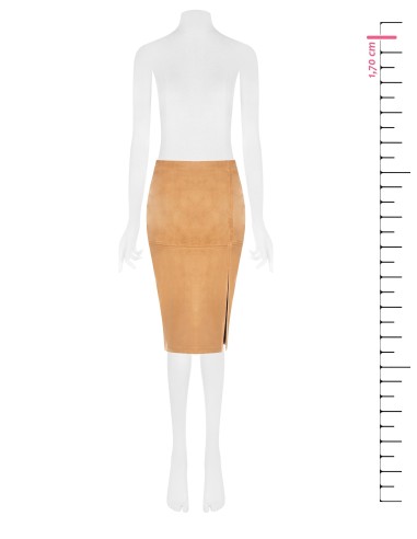 Saia Lápis Em Similicouro Com Efeito Camurça E Fenda Rinascimento