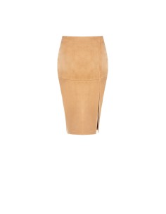 Saia lápis em pele sintética com efeito camurça e fenda Rinascimento