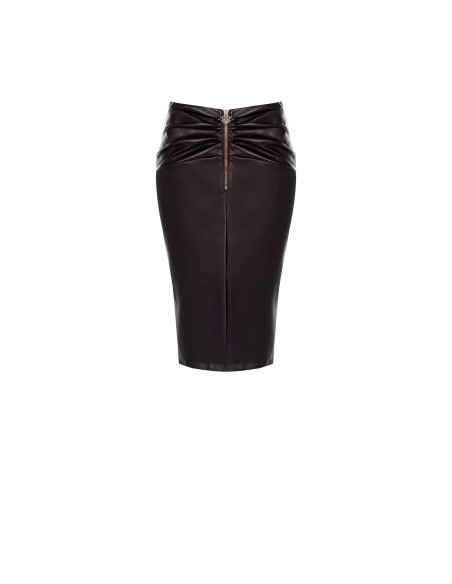 Saia Lápis em Pele Sintética com Racha Atrás Rinascimento