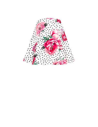 Minissaia Rodada com Estampa de Flores e Poás com Elástico na Cintura em Tecido Crepe Rinascimento