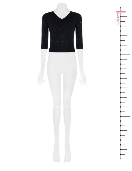 Camisola Curta de Mangas 3/4 com Strass Multicoloridos Rinascimento