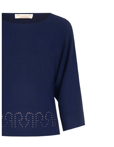 Blusa fluida com logótipo vazado e mangas 3/4 Rinascimento