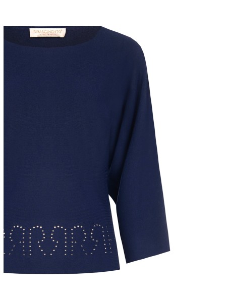 Blusa fluida com logótipo vazado e mangas 3/4 Rinascimento