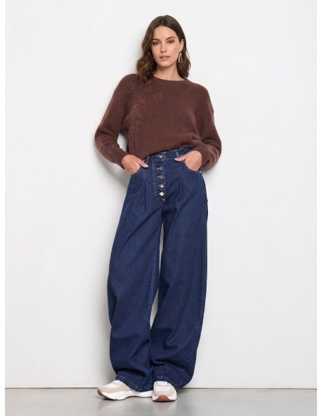 Camisola ampla com flores em relevo Rinascimento