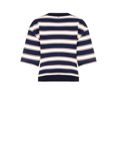 Sweat de mangas curtas em mistura de algodão com decote em V e broche de abelha Rinascimento