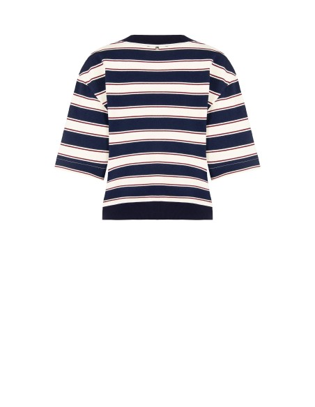 Sweat de mangas curtas em mistura de algodão com decote em V e broche de abelha Rinascimento