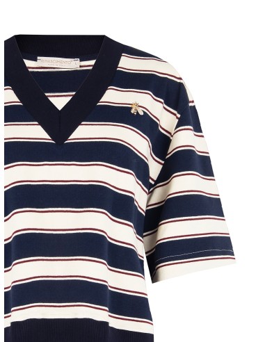 Sweat de mangas curtas em mistura de algodão com decote em V e broche de abelha Rinascimento