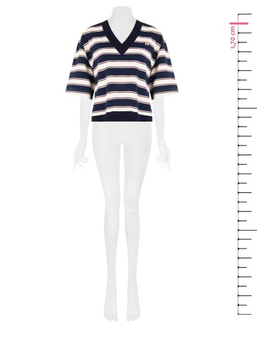 Sweat de mangas curtas em mistura de algodão com decote em V e broche de abelha Rinascimento