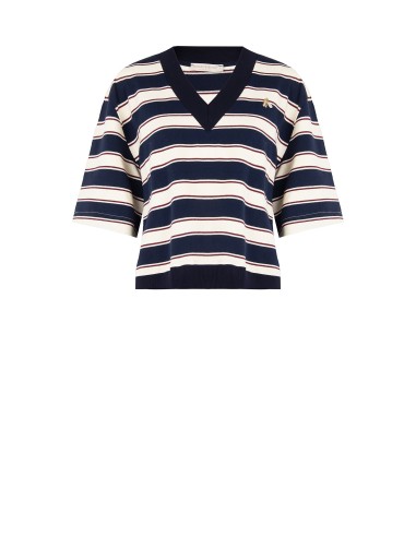 Sweatshirt de mangas curtas em mistura de algodão com decote em V e broche de abelha Rinascimento