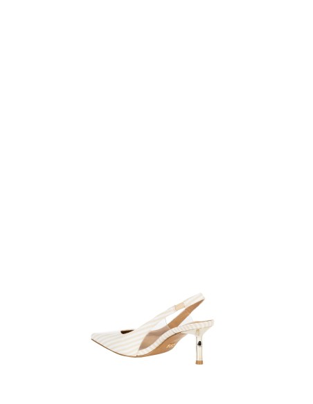 Décolleté Slingback com Salto Médio às Riscas Navy e Detalhe Transparente Rinascimento