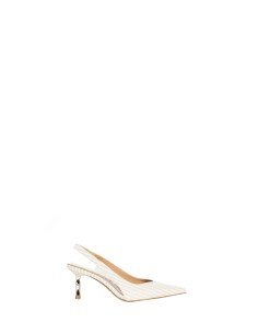 Décolleté Slingback com Salto Médio às Riscas Azul-Marinho e Detalhe Transparente Rinascimento