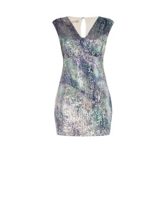 Vestido curvy tipo tubinho com decote nas costas, coberto de lantejoulas estampadas Rinascimento Curvy