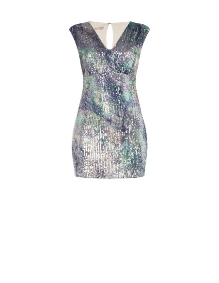 Vestido curvy tipo tubinho com decote nas costas, coberto de lantejoulas estampadas Rinascimento Curvy