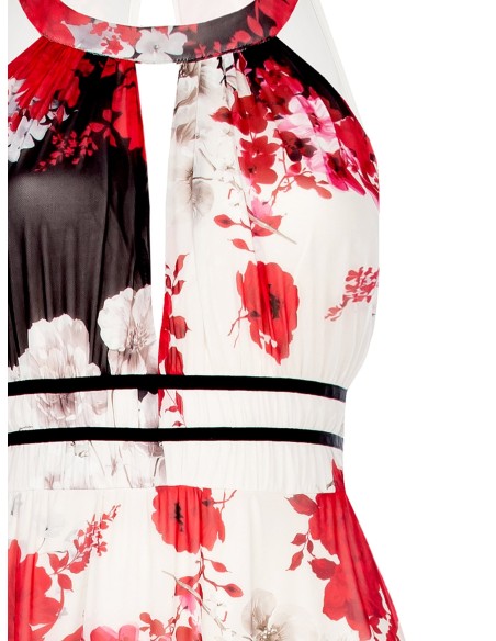 Vestido longo com gola alta em tule estampado Rinascimento Curvy