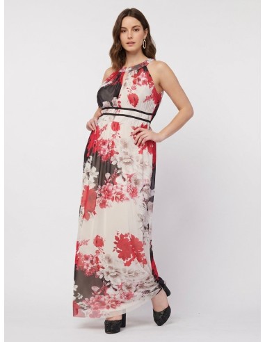 Vestido longo de gola alta em tule estampado Rinascimento Curvy