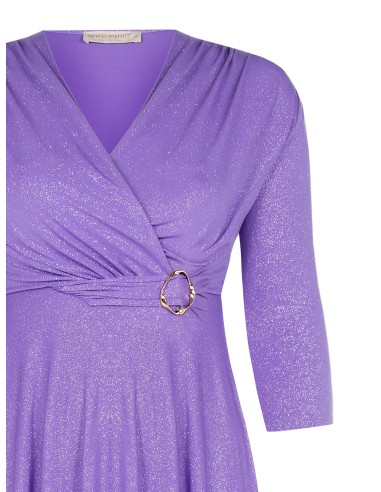 Vestido Longo Tipo Slip em Malha Glitter com Decote em V Cruzado Rinascimento Curvy