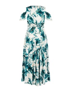 Vestido Longo Em Cetim Estampado Com Glitter E Decote Em V Rinascimento Curvy 2