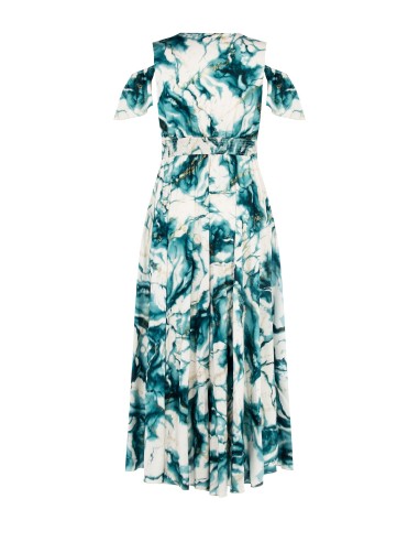 Vestido Longo Em Cetim Estampado Com Glitter E Decote Em V Rinascimento Curvy