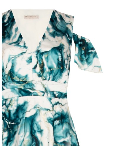 Vestido longo em cetim estampado com glitter e decote em V Rinascimento Curvy