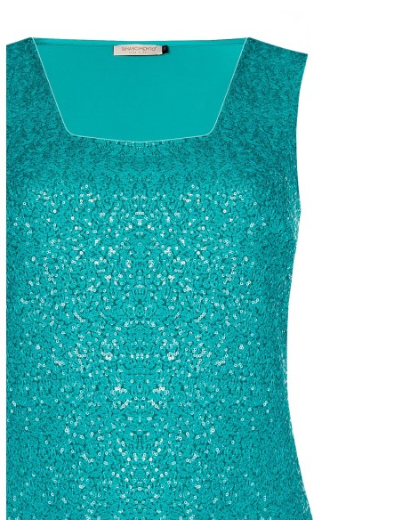 Top Curvy revestido de lantejoulas na frente com decote quadrado Rinascimento Curvy