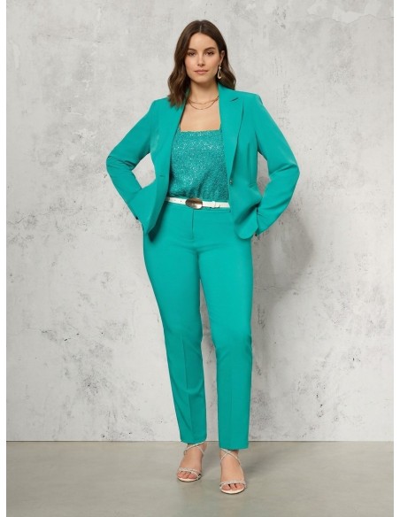 Top Curvy Coberto de Lantejoulas na Frente com Decote Quadrado Rinascimento Curvy