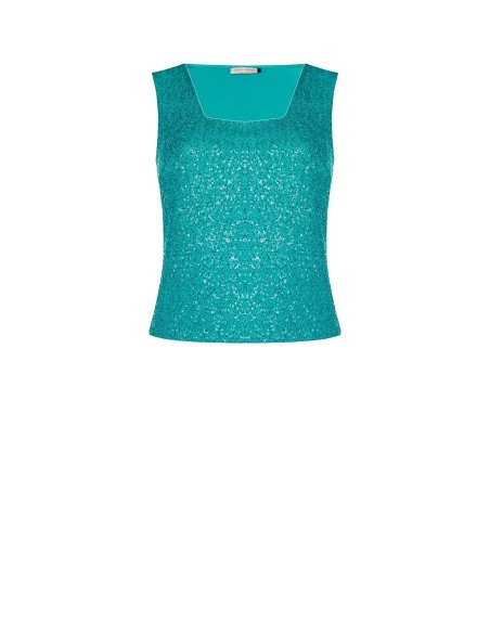 Top Curvy coberto de lantejoulas na frente com decote quadrado Rinascimento Curvy