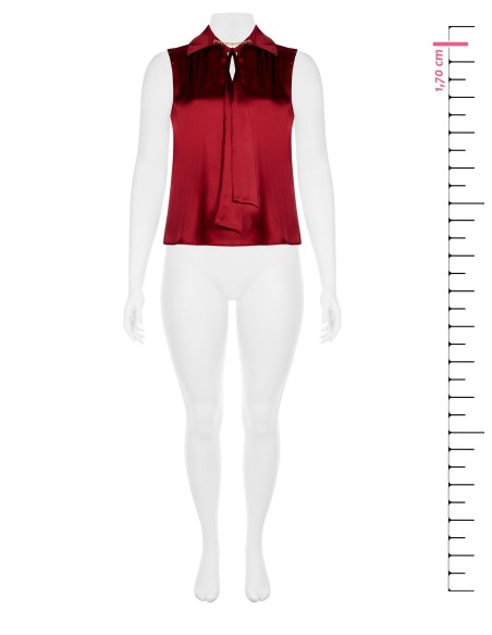 Blusa Curvy Fluida em Cetim com Gravatinha e Corrente na Gola Rinascimento Curvy