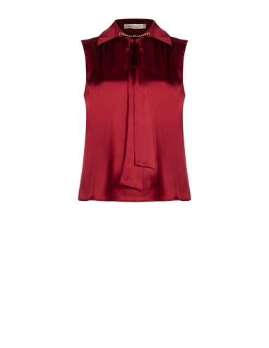 Blusa Curvy fluida em cetim com laço e corrente no colarinho Rinascimento Curvy