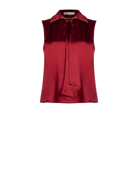 Blusa Curvy fluida em cetim com laço e corrente no colarinho Rinascimento Curvy