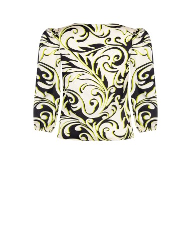 Blusa Curvy acinturada em cetim estampado com anel metálico no decote Rinascimento Curvy