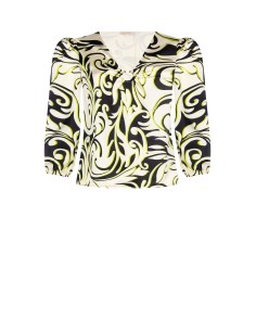 Blusa Curvy acinturada em cetim estampado com anel de metal no decote Rinascimento Curvy