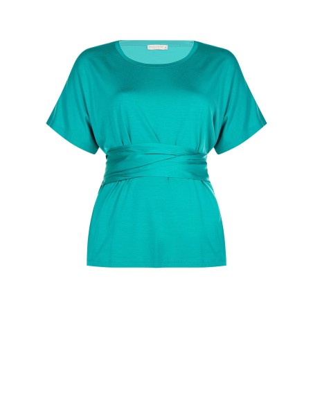 T-Shirt Curvy Oversize com Cinto Longo em Raso Efeito Corpete Rinascimento Curvy