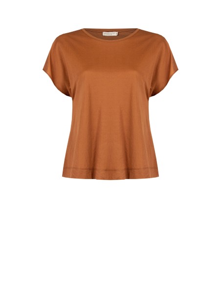 T-Shirt Ampla em Mistura de Viscose com Efeito Ligeiramente Amassado Rinascimento Curvy