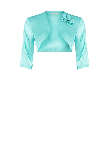 Bolero Cobertura de Ombros em Cetim com Flor e Strass Rinascimento Curvy