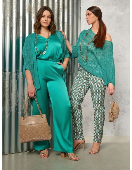 Calças Curvy em cetim na frente e viscose atrás Rinascimento Curvy