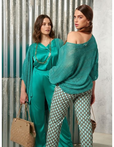 Calças Curvy em cetim na frente e viscose atrás Rinascimento Curvy