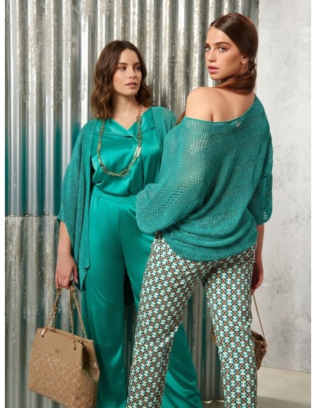 Calças Curvy em cetim na frente e viscose atrás Rinascimento Curvy