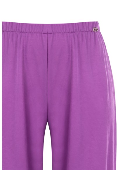 Calças palazzo em mistura de viscose com efeito ligeiramente amarrotado Rinascimento Curvy