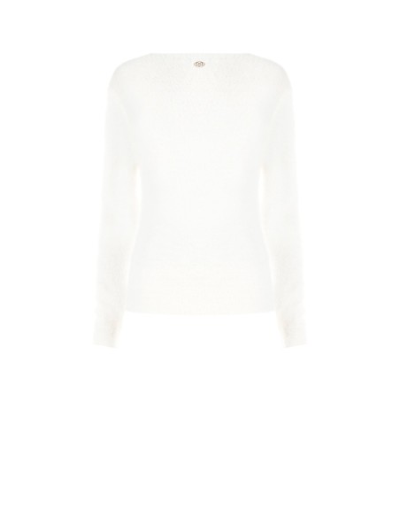 Camisola Fluffy com Pérolas e Strass, Gola Redonda Rinascimento
