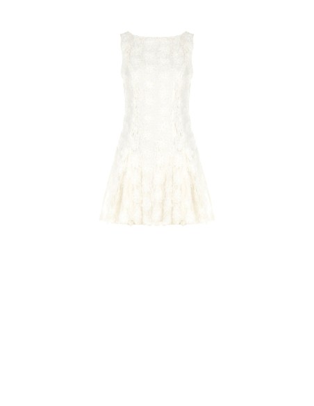 Vestido curto rodado coberto de rosas em tule com relevo Rinascimento