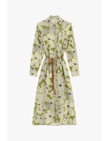 Vestido-Camisa Midi Estampado Floral com Cinto Dixie