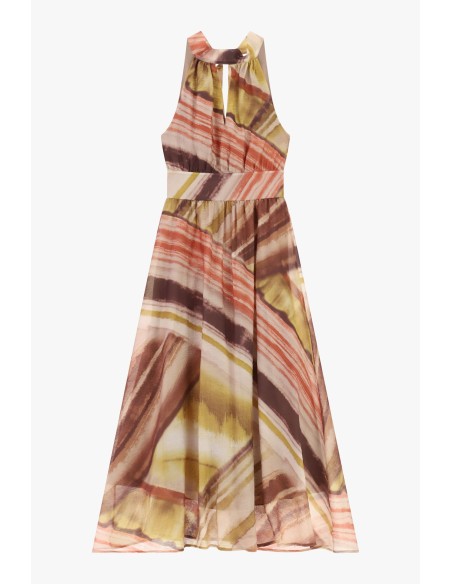 Vestido Longo Estampa Pincelada Decote com Amarração Dixie