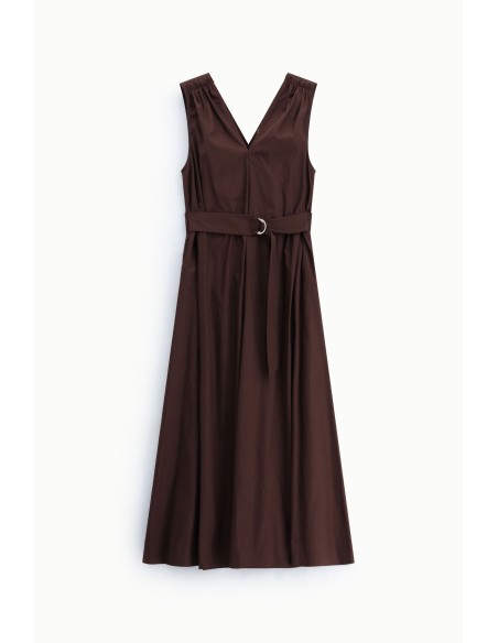 Vestido midi sem mangas com cinto e decote em V Dixie