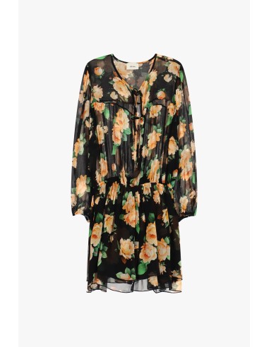 Vestido Curto Estampado Floral Franzido com Cordões Dixie