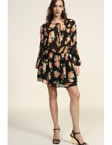 Vestido Curto Estampado Floral Franzido com Cordões Dixie