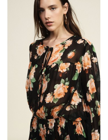 Vestido Curto Estampado Floral Franzido com Cordões Dixie